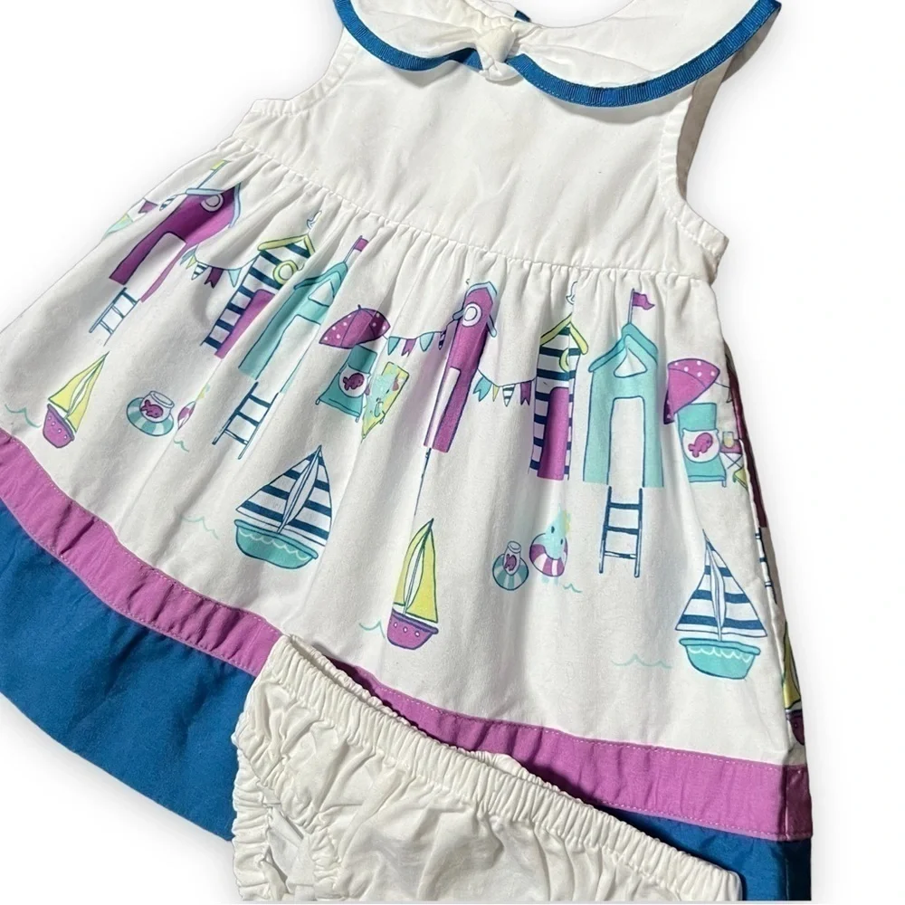 Gymboree Hippos and Bows Cabana Scenic Print Dress‎ 0-3 mo